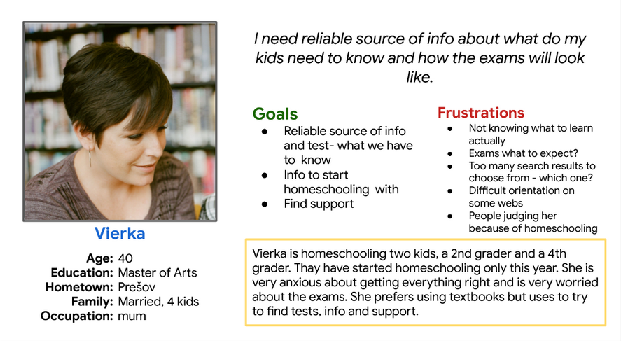 Vierka is a homeschooling mum using textbooks, who needs reliable lists of educational topics and tests for each particular school year and subject, because she wants to be sure, they are covering all the relevant topics and are well prepared for exams.