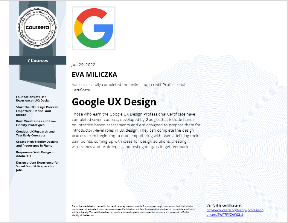 UX Design Coursera Certificate
